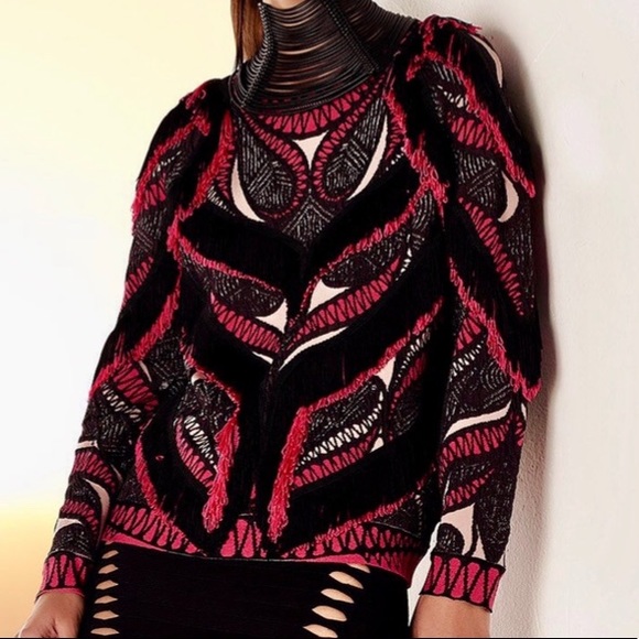 HERVE LEGER EVERLY CROCHET MESH FRINGE BODYCON TOP - Picture 2 of 2